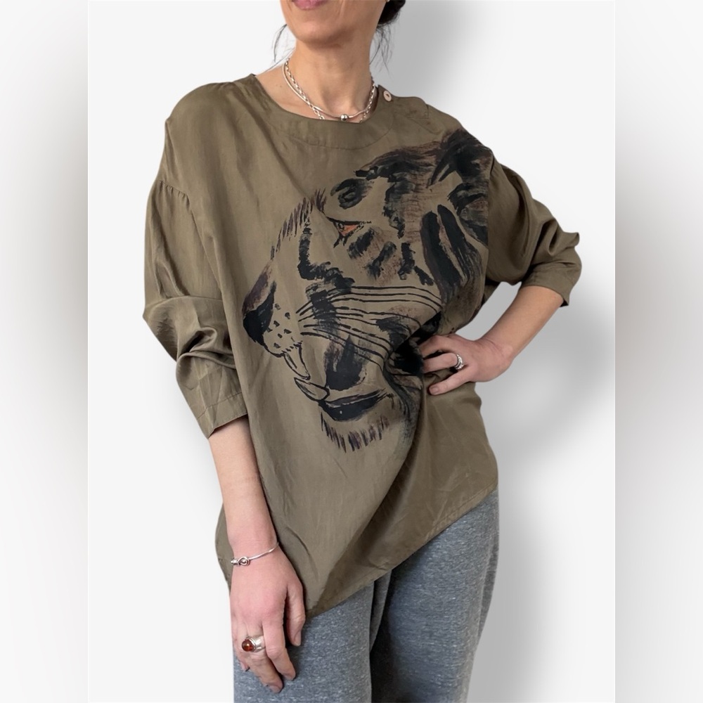 Rafaella Vintage Silk Tiger Head Painted Blouse